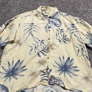 Havana‎ Cafe Hawaiian Camp Shirt Men’s XXL cream blue floral Silk Linen blend.